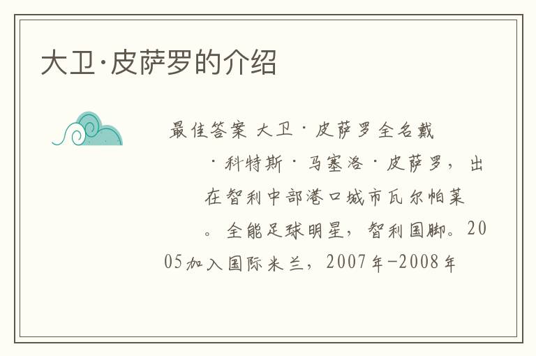 大卫·皮萨罗的介绍