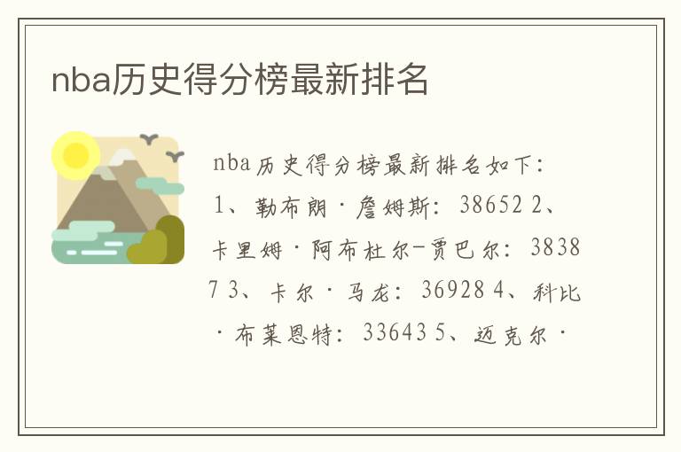 nba历史得分榜最新排名