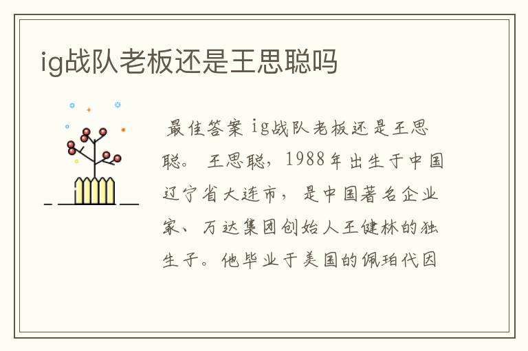 ig战队老板还是王思聪吗