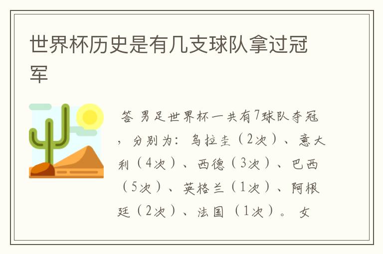 世界杯历史是有几支球队拿过冠军