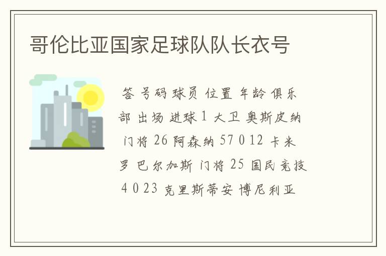 哥伦比亚国家足球队队长衣号