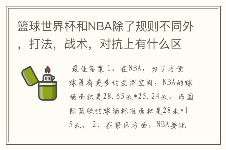 篮球世界杯和NBA除了规则不同外，打法，战术，对抗上有什么区别？