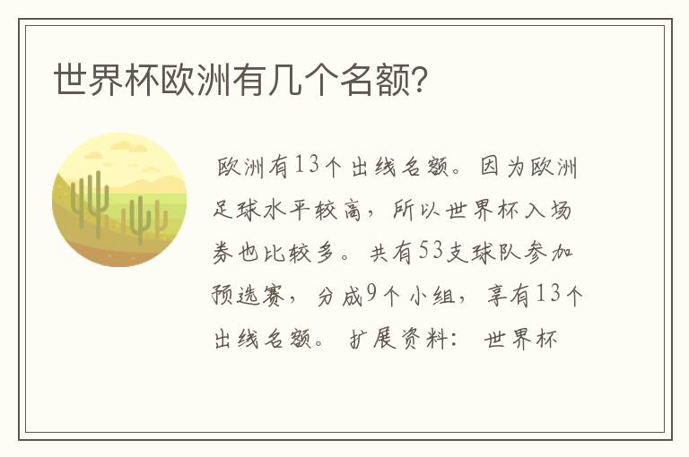 世界杯欧洲有几个名额？