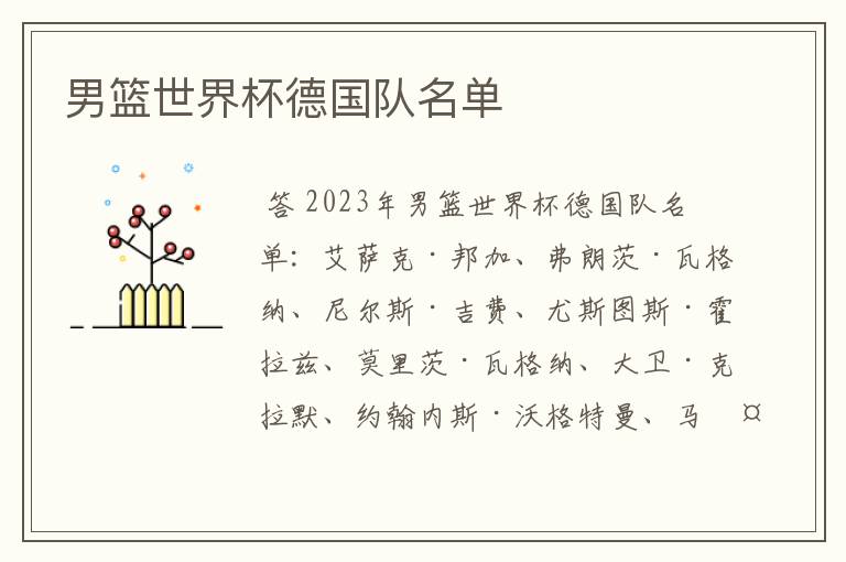 男篮世界杯德国队名单