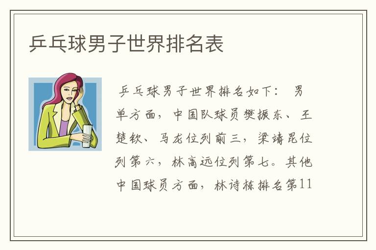 乒乓球男子世界排名表