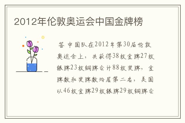 2012年伦敦奥运会中国金牌榜