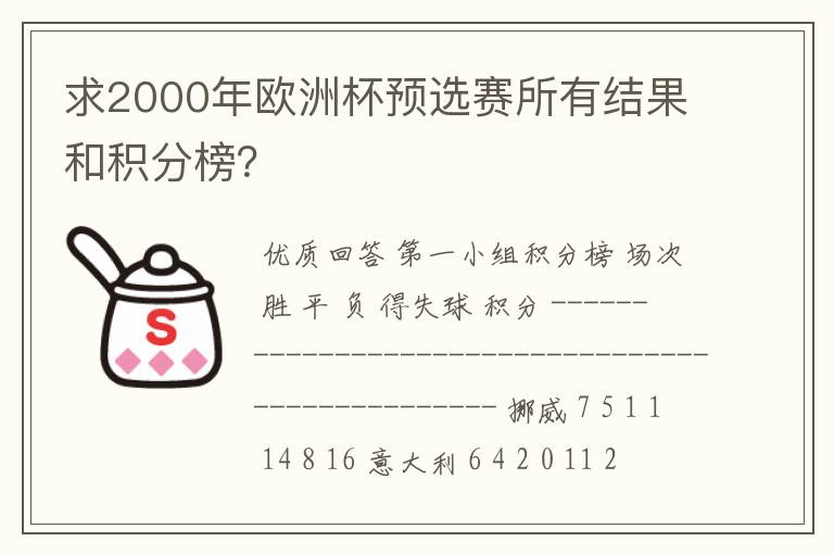 求2000年欧洲杯预选赛所有结果和积分榜?