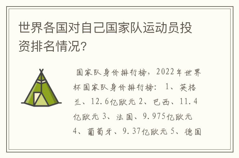 世界各国对自己国家队运动员投资排名情况?