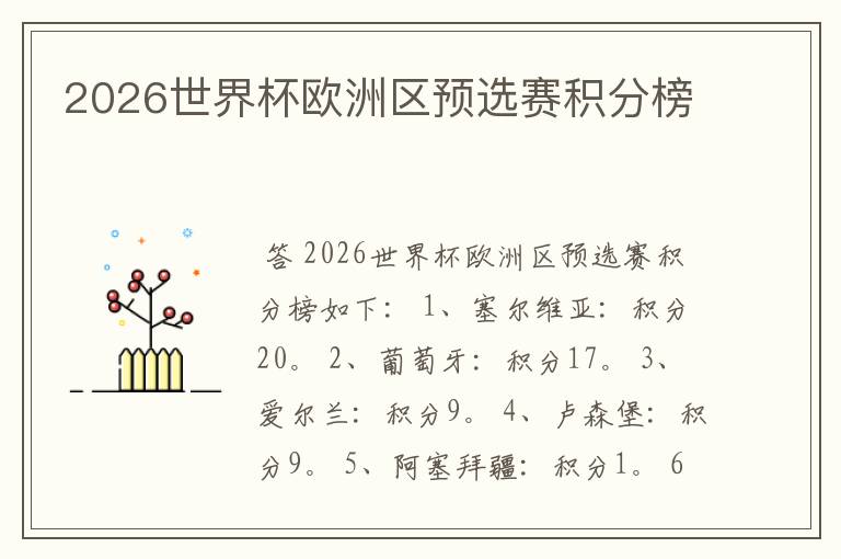 2026世界杯欧洲区预选赛积分榜