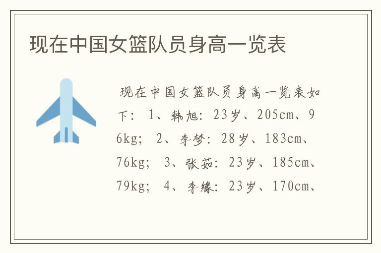 现在中国女篮队员身高一览表