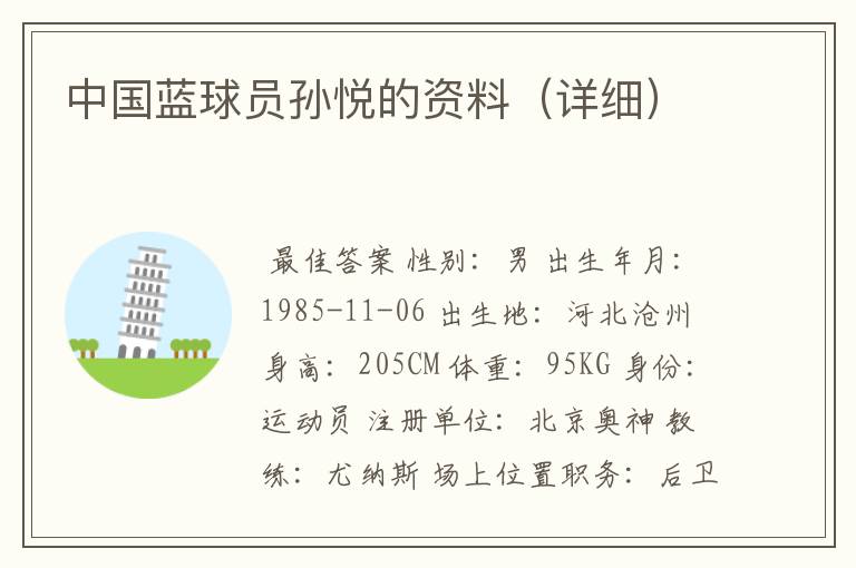 中国蓝球员孙悦的资料（详细）