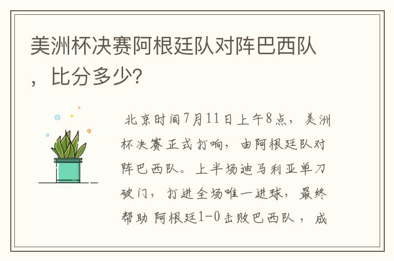 美洲杯决赛阿根廷队对阵巴西队，比分多少？