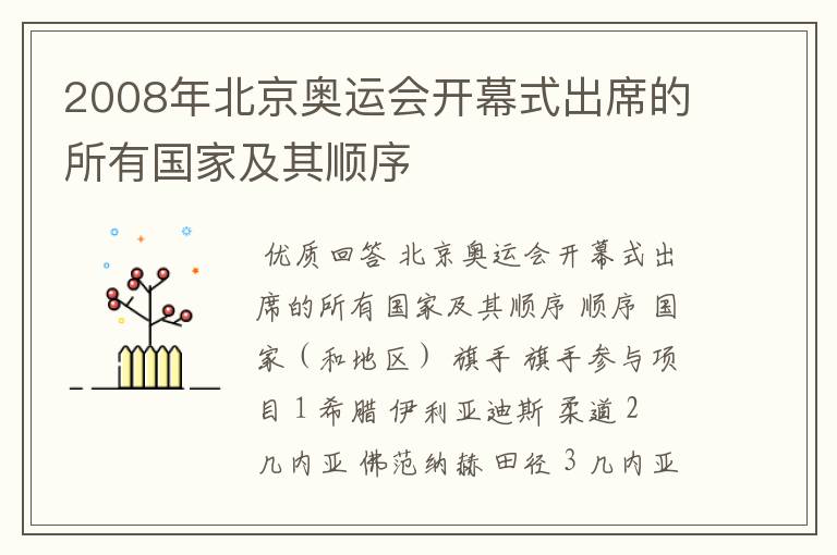 2008年北京奥运会开幕式出席的所有国家及其顺序