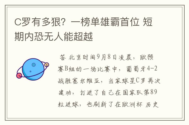 C罗有多狠?一榜单雄霸首位 短期内恐无人能超越