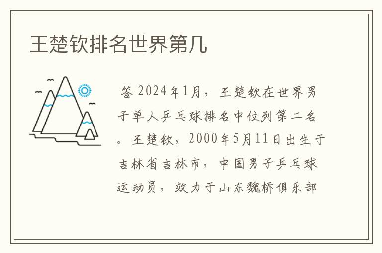 王楚钦排名世界第几