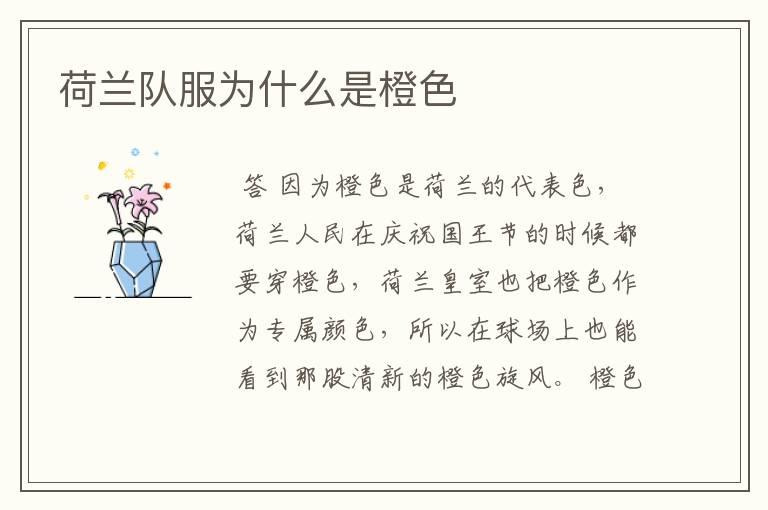 荷兰队服为什么是橙色