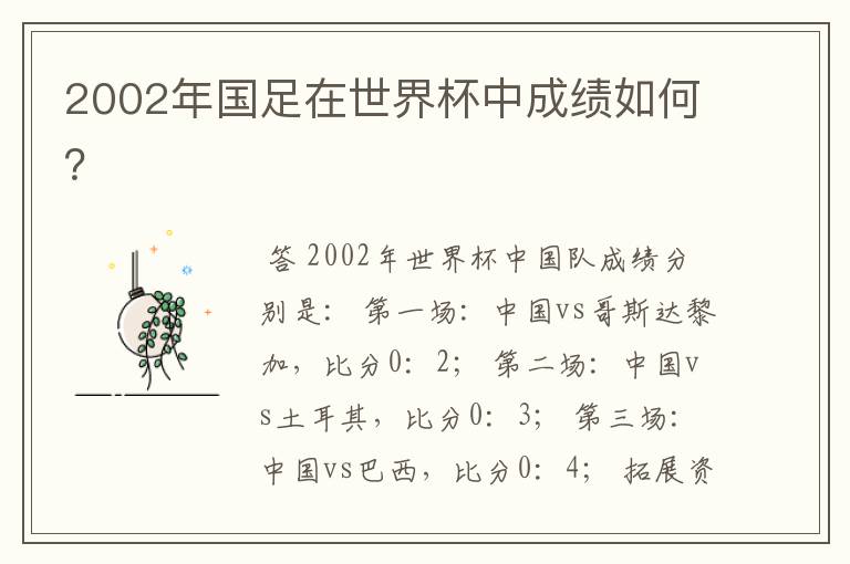 2002年国足在世界杯中成绩如何？