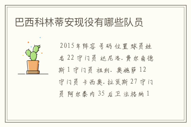 巴西科林蒂安现役有哪些队员