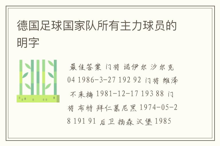 德国足球国家队所有主力球员的明字