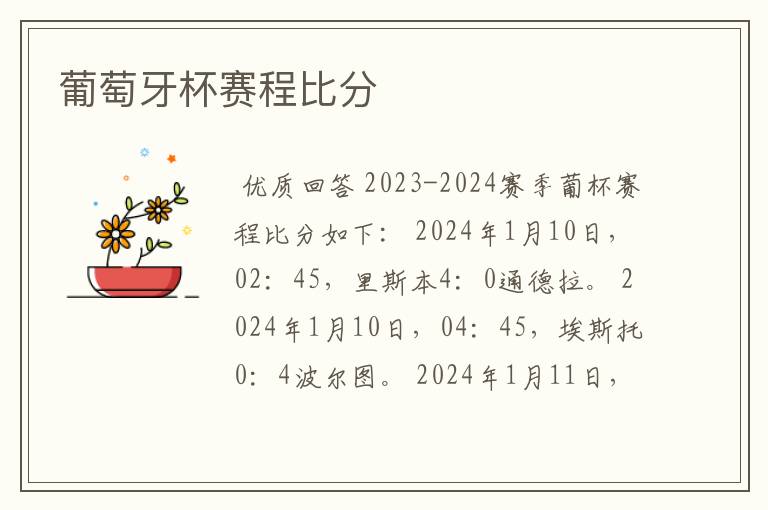 葡萄牙杯赛程比分
