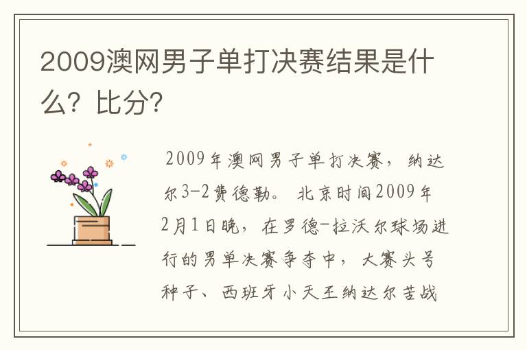 2009澳网男子单打决赛结果是什么？比分？