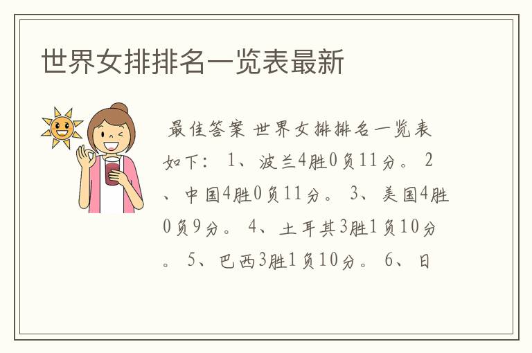 世界女排排名一览表最新