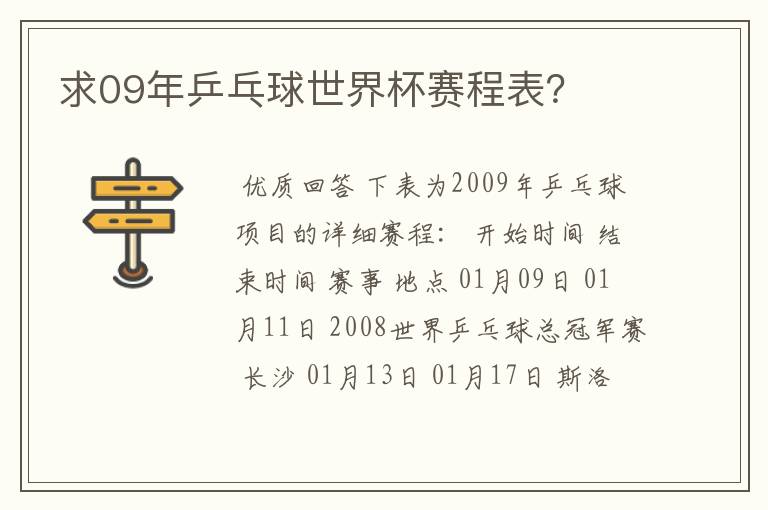 求09年乒乓球世界杯赛程表?