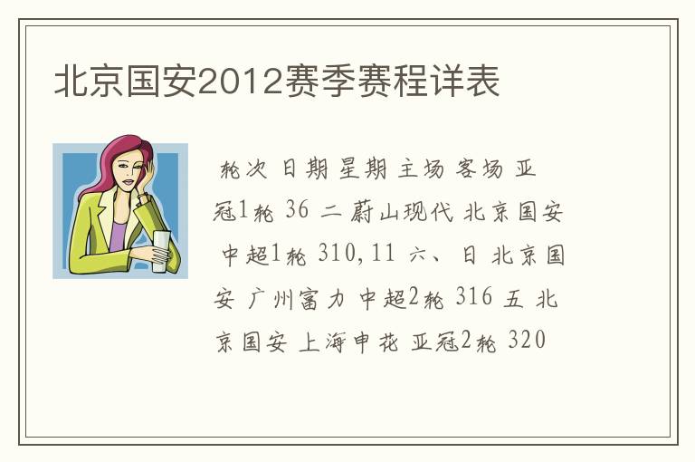 北京国安2012赛季赛程详表