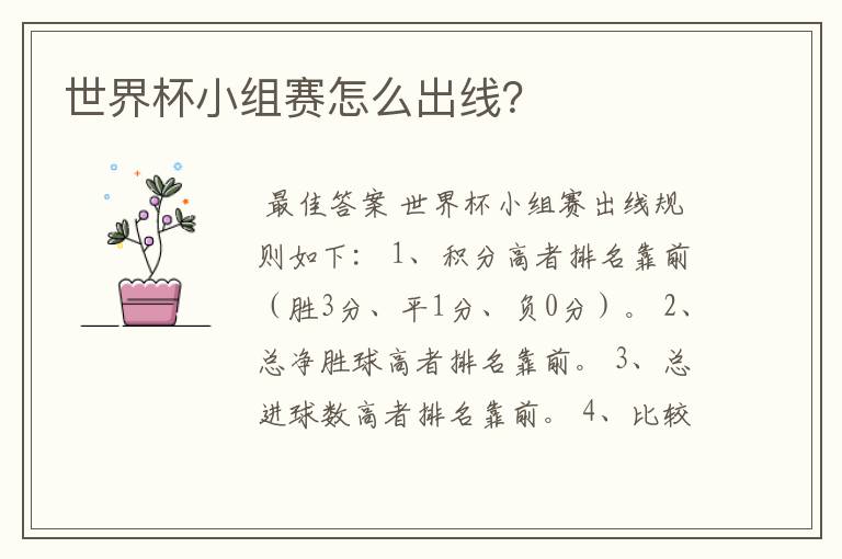 世界杯小组赛怎么出线？