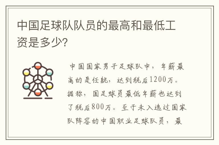 中国足球队队员的最高和最低工资是多少？
