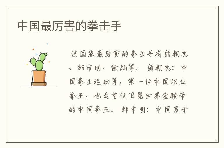 中国最厉害的拳击手
