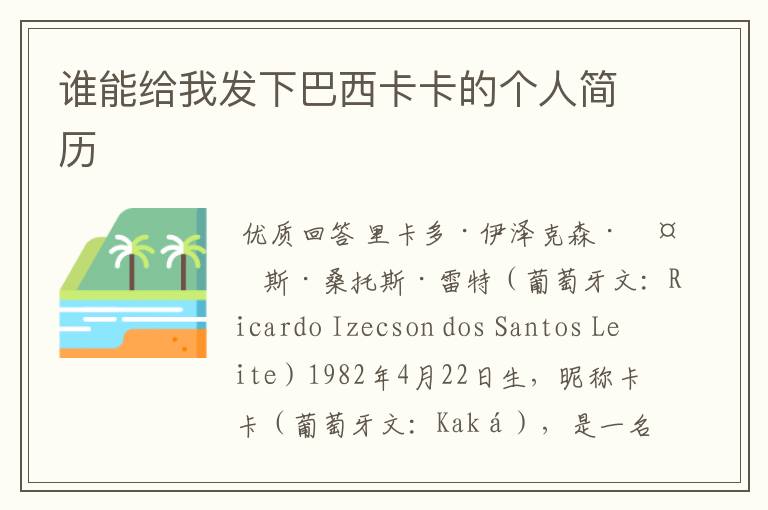 谁能给我发下巴西卡卡的个人简历