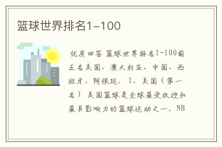 篮球世界排名1-100