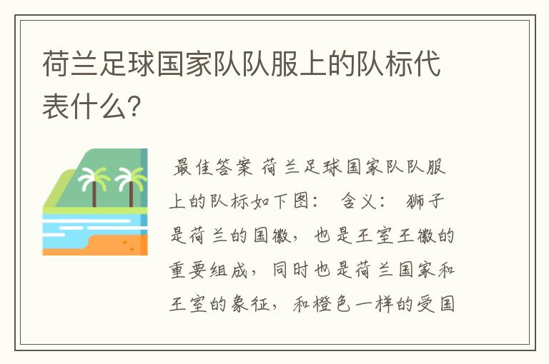 荷兰足球国家队队服上的队标代表什么?