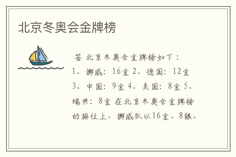 北京冬奥会金牌榜
