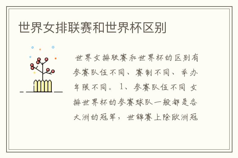 世界女排联赛和世界杯区别
