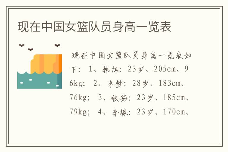 现在中国女篮队员身高一览表