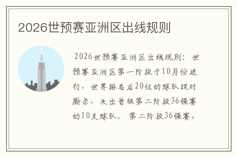 2026世预赛亚洲区出线规则