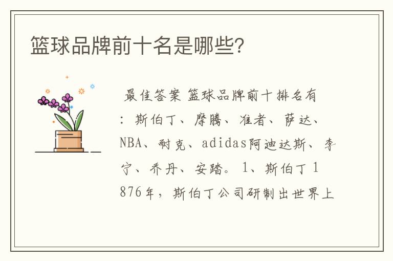 篮球品牌前十名是哪些？