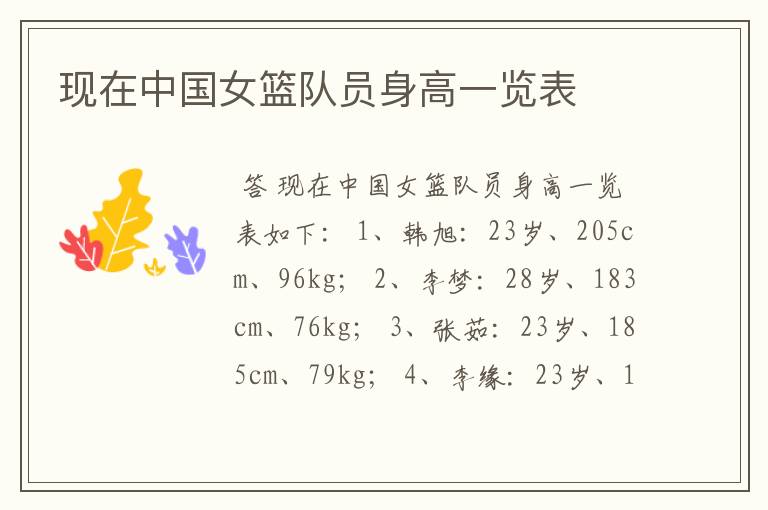 现在中国女篮队员身高一览表