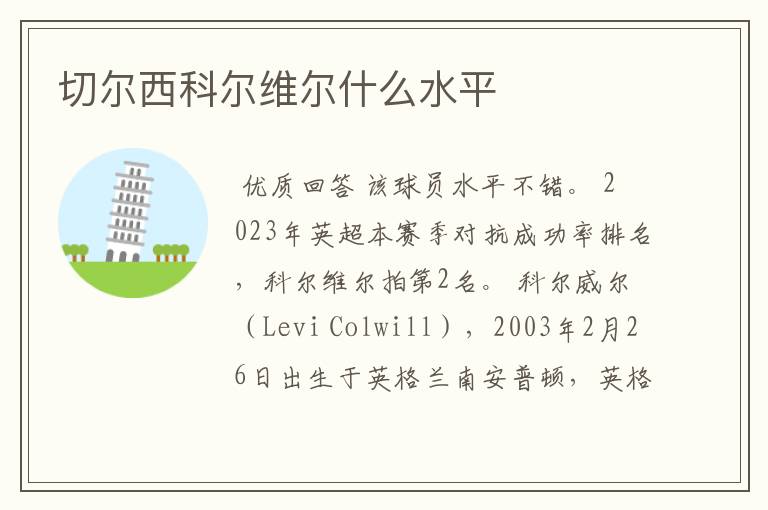 切尔西科尔维尔什么水平
