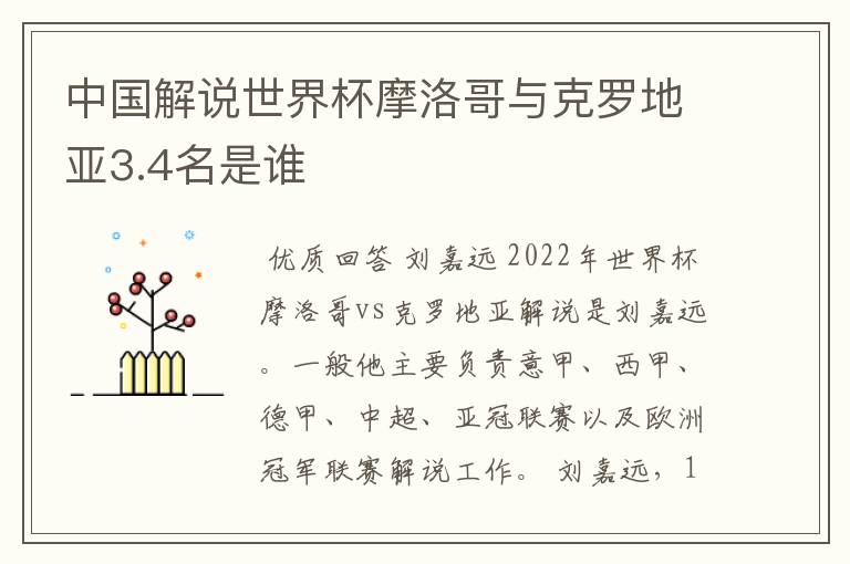 中国解说世界杯摩洛哥与克罗地亚3.4名是谁