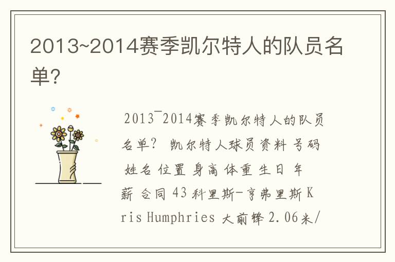 2013~2014赛季凯尔特人的队员名单？