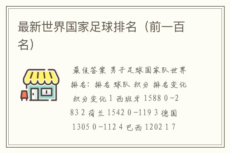 最新世界国家足球排名（前一百名）
