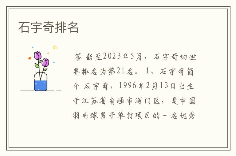 石宇奇排名