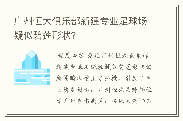 广州恒大俱乐部新建专业足球场疑似碧莲形状?