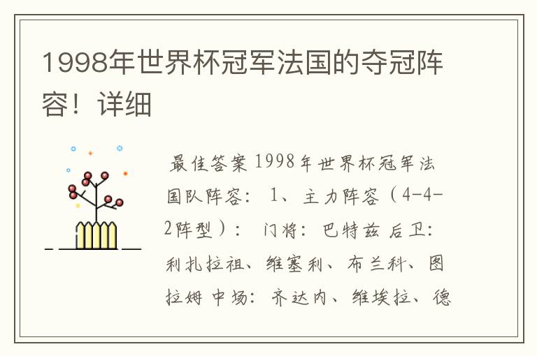 1998年世界杯冠军法国的夺冠阵容!详细