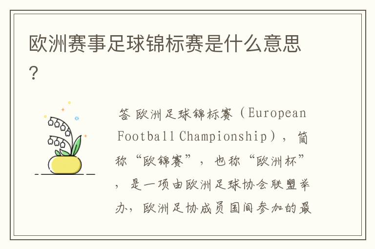 欧洲赛事足球锦标赛是什么意思?