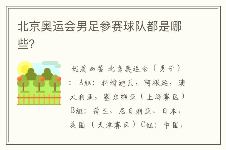 北京奥运会男足参赛球队都是哪些？