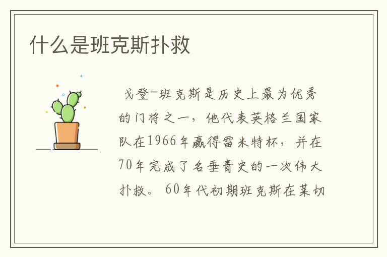什么是班克斯扑救
